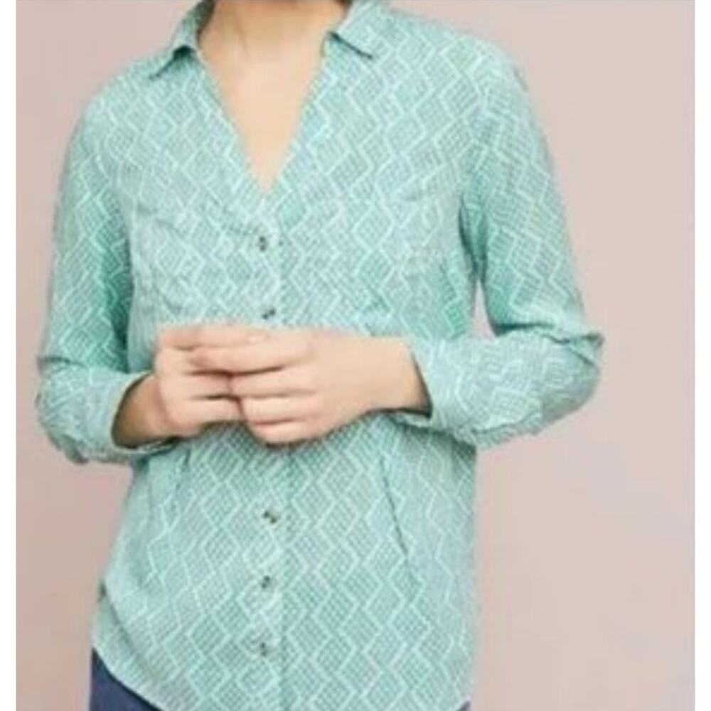 Maeve by Anthropologie Rochelle green white print blouse Size 4